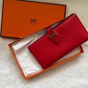 HERMES Bearn Couchevel Leather Long Bifold Wallet